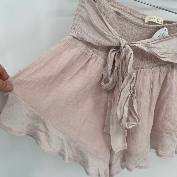 Illa Illa Pink Shorts Mermaid Paperbag Style Tie Waist Elastic Ruffle Small - Picture 3 of 9